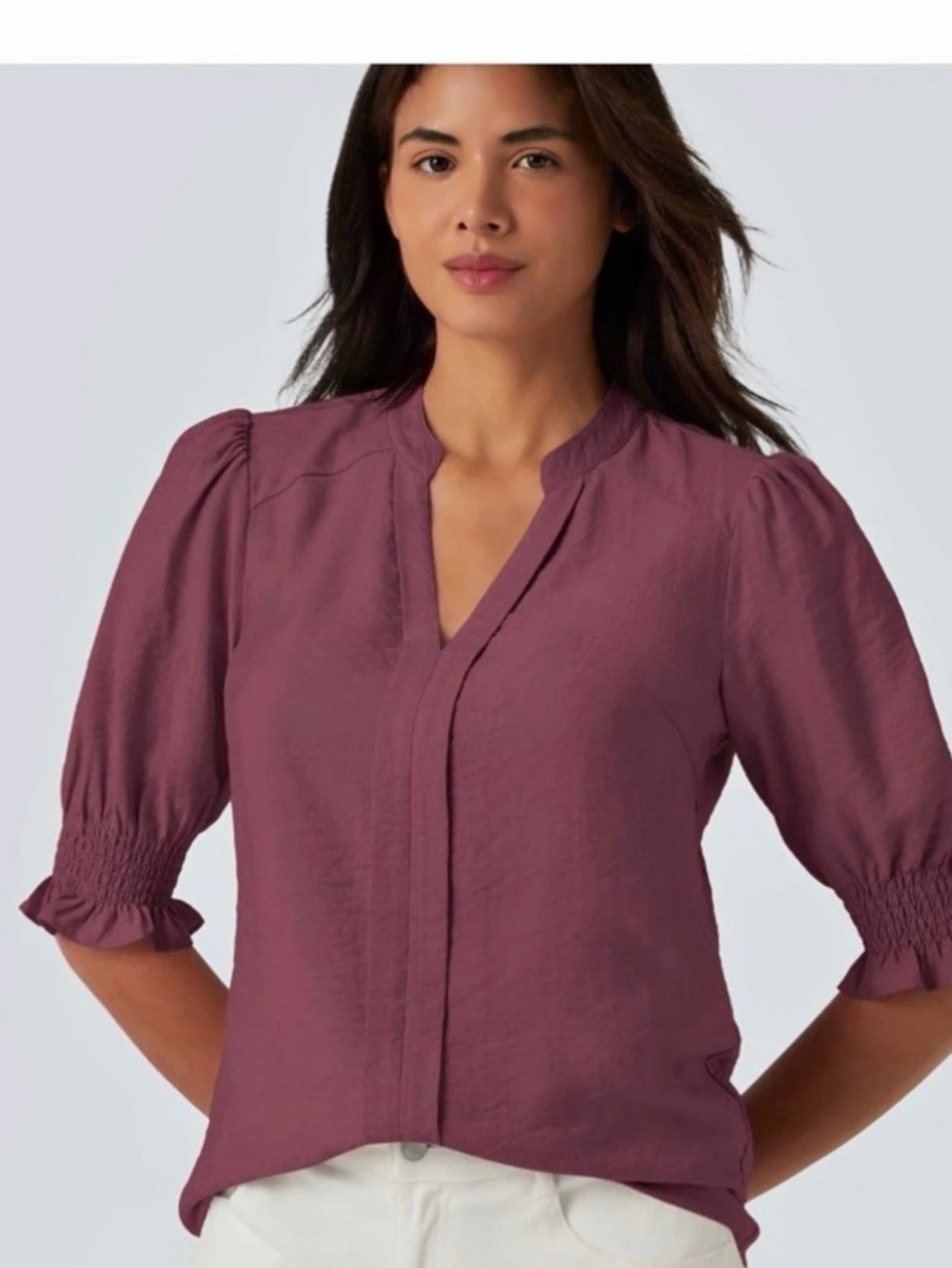 V-Neck Puff Short Sleeve Casual Blouse